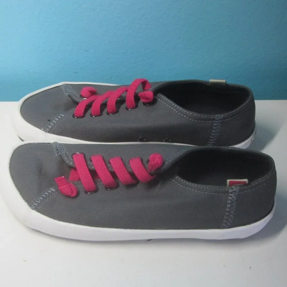 Camper Peu Unisex Size 36 Womens 5.5 Gray Canvas Slip On Sneakers Pink Laces